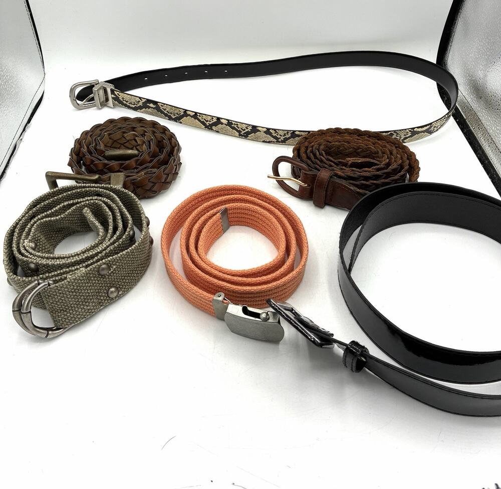 Lot 6 Womens Belts Size L 14 Braided Leather Canvas Snake Print Vintage Style